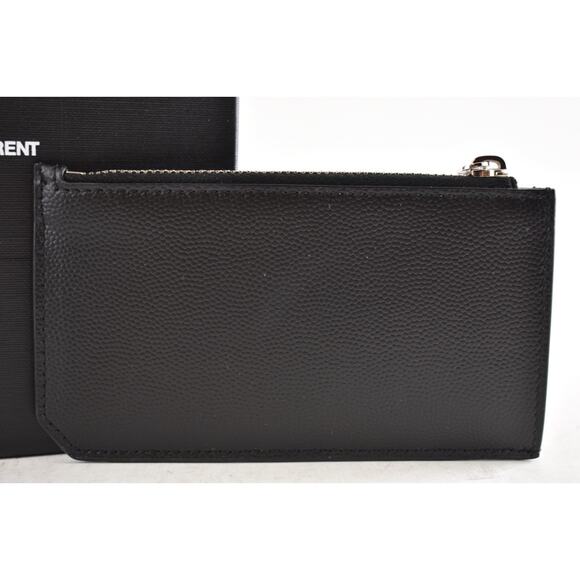 Saint Laurent Paris Fragments Zipped Card Case Black Caviar Silver Logo Wallet - Picture 7 of 10